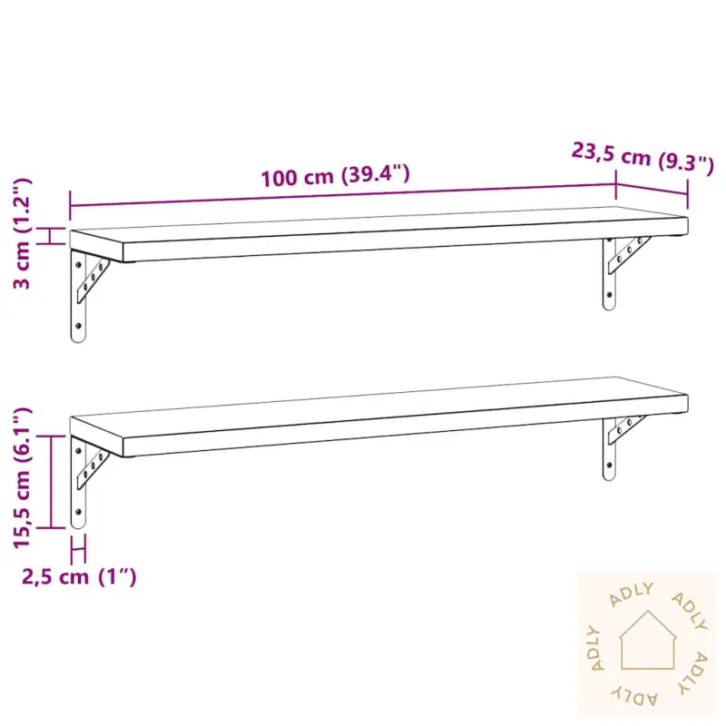 Vegghyller 2 Stk 100X23,5 Cm Svart Rustfritt Stål