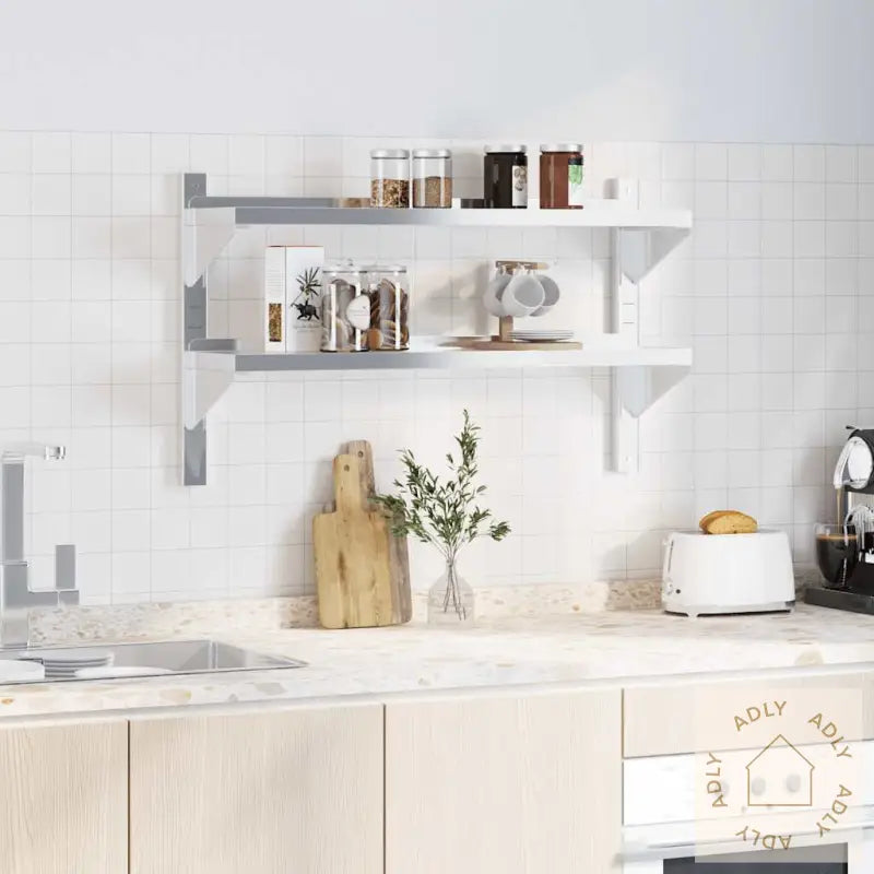 Vegghylle 2 Etasjer 100X23,5X60 Cm Sølv Rustfritt Stål