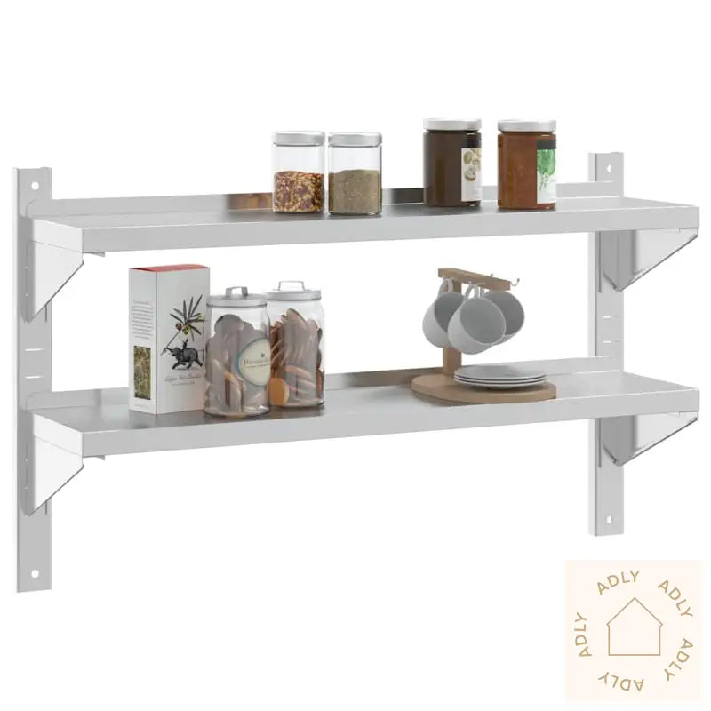 Vegghylle 2 Etasjer 100X23,5X60 Cm Sølv Rustfritt Stål