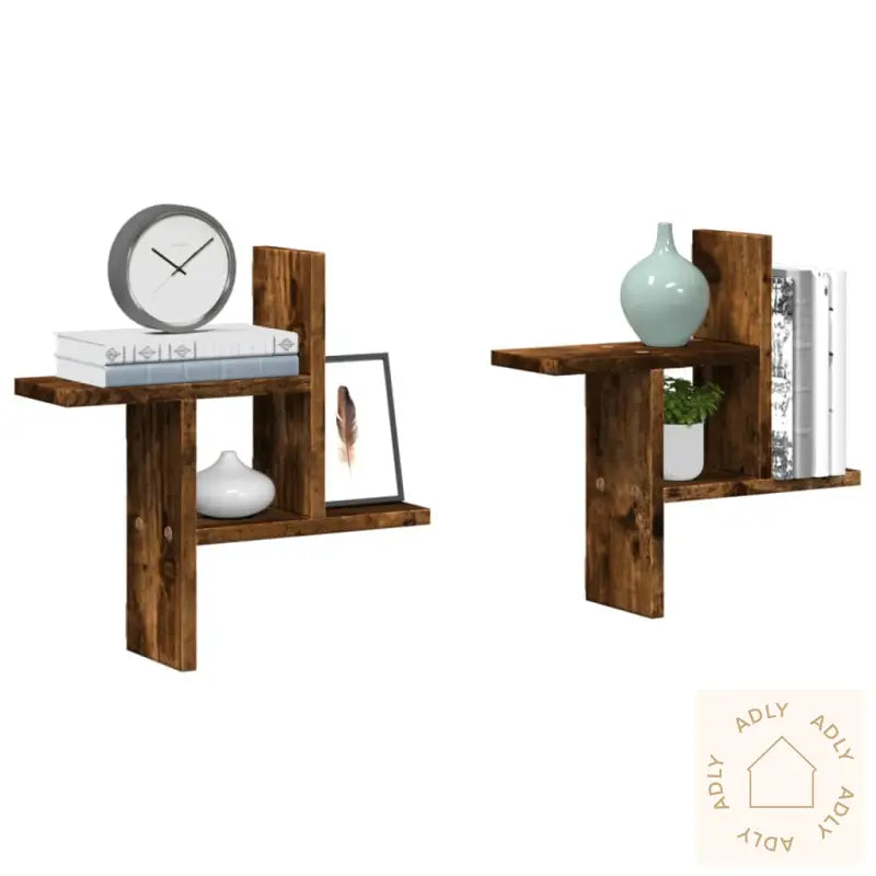 Vegghyller 2 Stk Røkt Eik 38X12X38 Cm Konstruert Tre