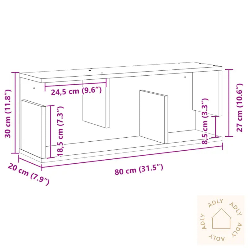 Veggskap 80X20X30 Cm Betonggrå Konstruert Tre
