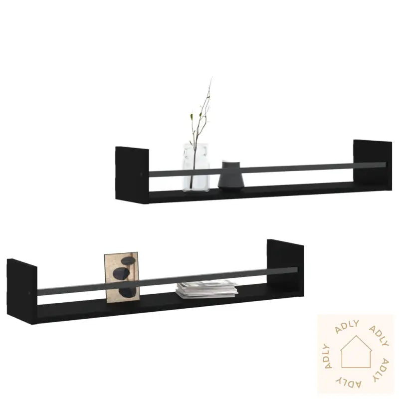 Vegghyller Med Stenger 2 Stk Svart 80X16X14 Cm
