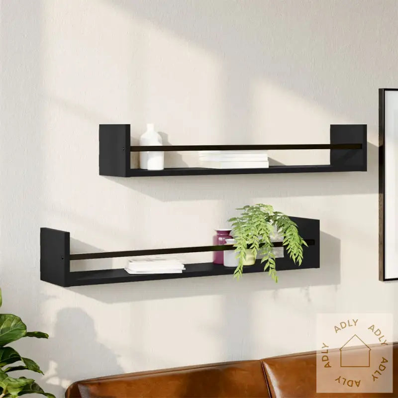 Vegghyller Med Stenger 2 Stk Svart 80X16X14 Cm