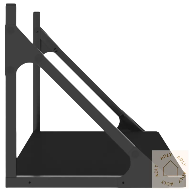 Sort metall vegghylle i solid treverk, perfekt for stilige møbler og stående hyller