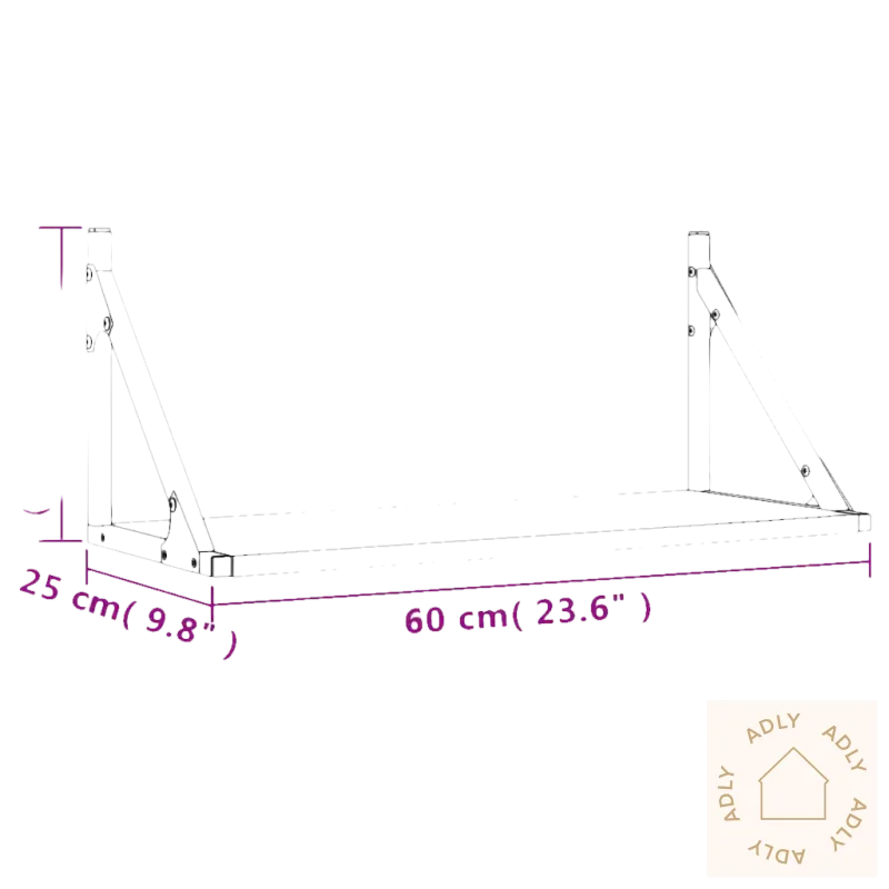 Wall-mounted shelf med dimensjoner i solid treverk for stilige møbler og stående hyller