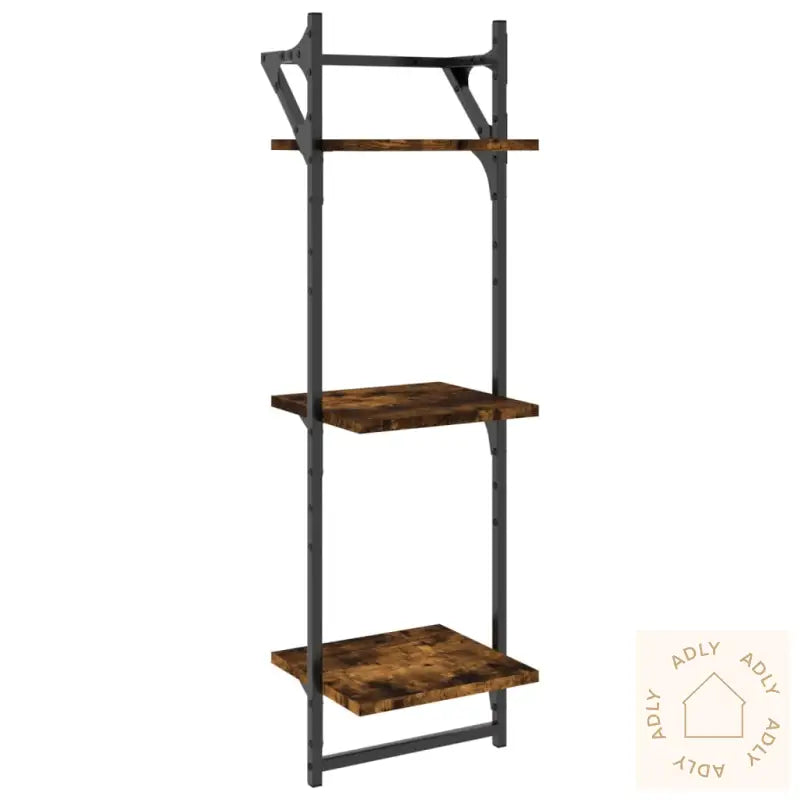 Vegghyller Med 3 Hyller Stenger 2 Stk Røkt Eik 30X25X100 Cm