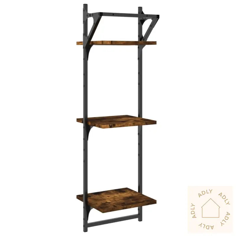 Vegghyller Med 3 Hyller Stenger 2 Stk Røkt Eik 30X25X100 Cm