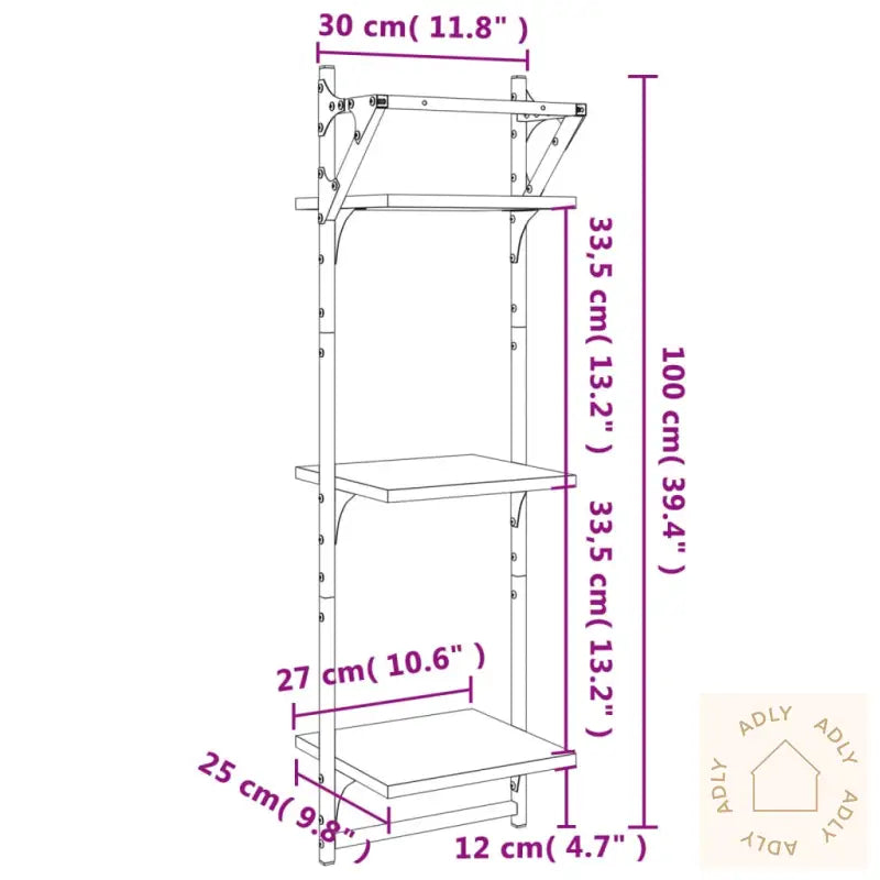 Vegghyller Med Stenger 2 Stk Sonoma Eik 30X25X100 Cm