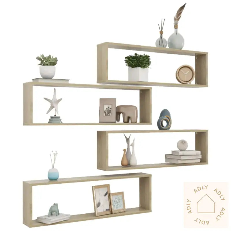 Vegghyller Kube 4 Stk Sonoma Eik 100X15X30 Cm Konstruert Tre
