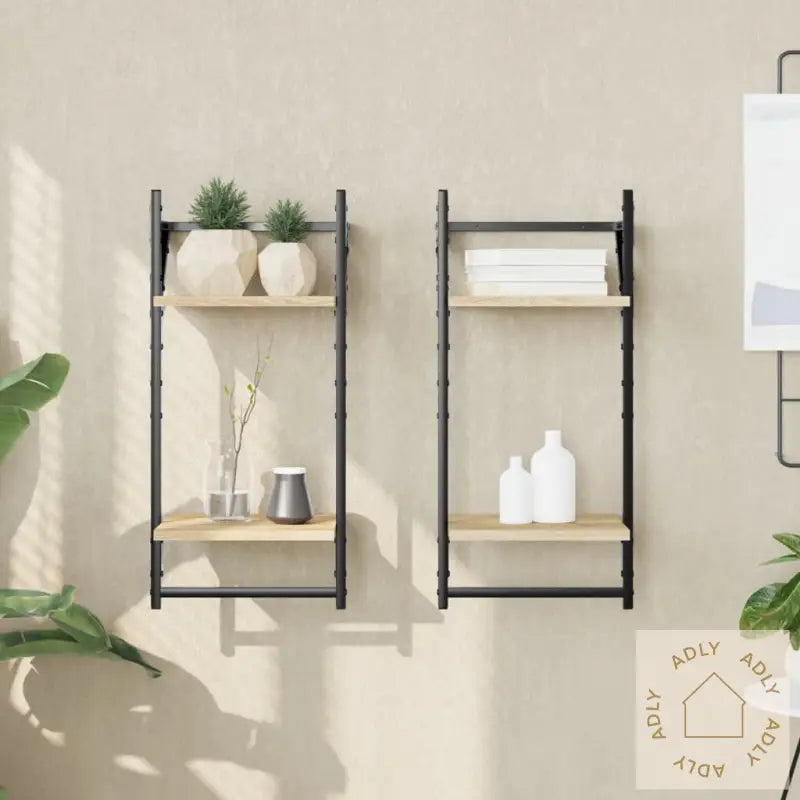 Vegghyller Med 2 Hyller Stenger 2 Stk Sonoma Eik 30X25X65 Cm