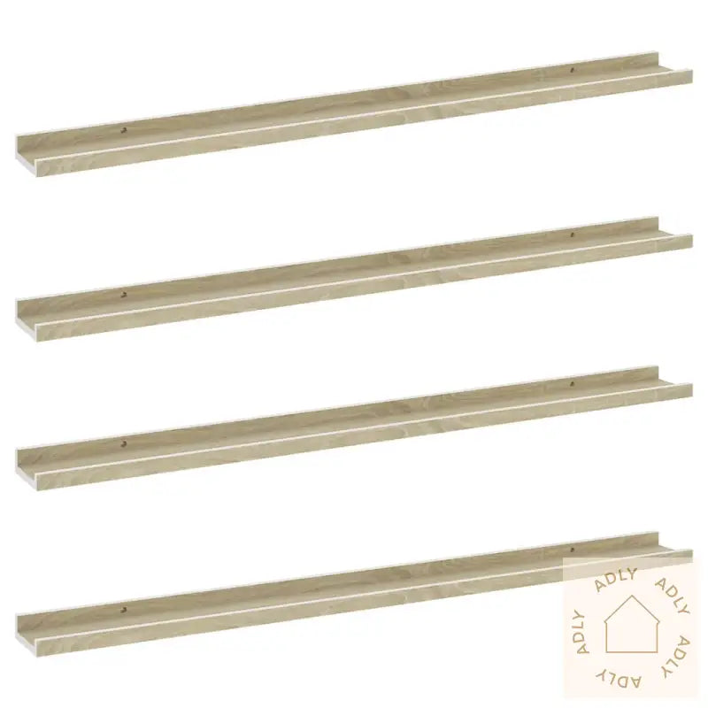 Vegghyller 4 Stk Hvit Og Sonoma Eik 100X9X3 Cm