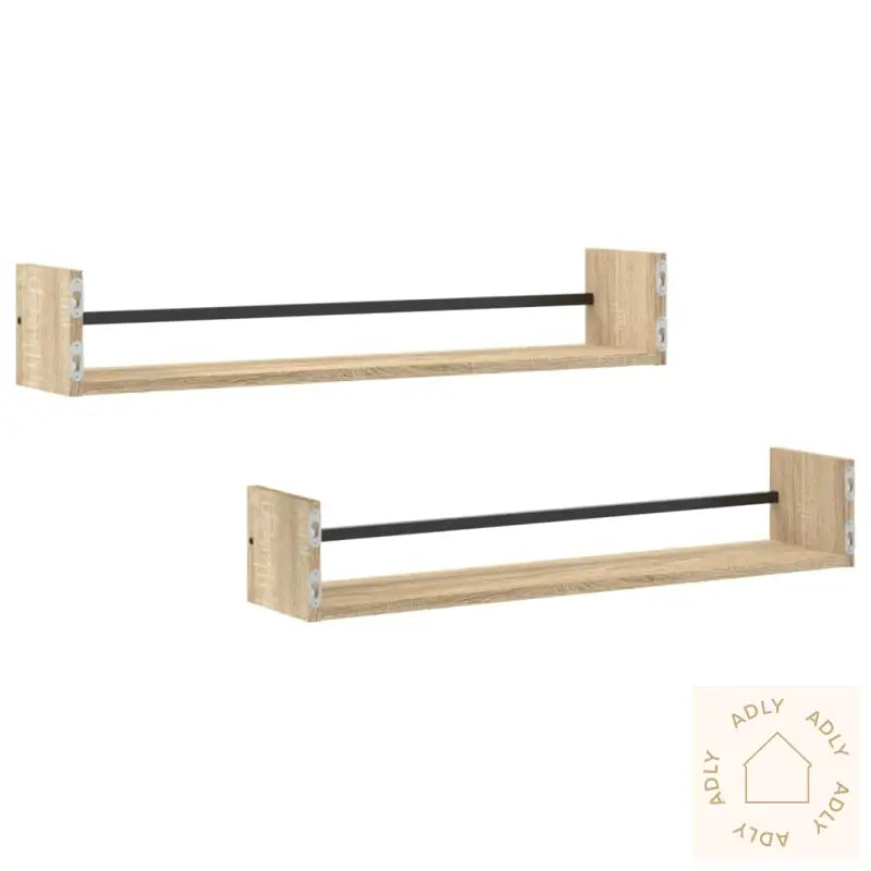 Vegghyller Med Stenger 2 Stk Sonoma Eik 80X16X14 Cm