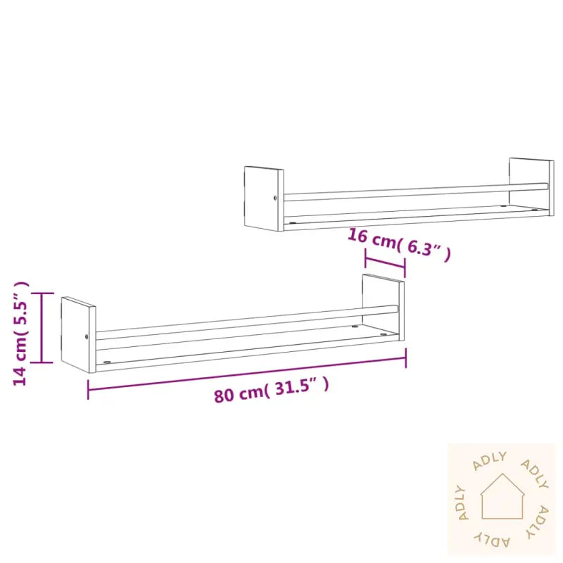 Vegghyller Med Stenger 2 Stk Sonoma Eik 80X16X14 Cm