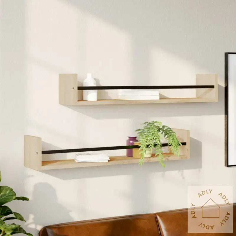 Vegghyller Med Stenger 2 Stk Sonoma Eik 80X16X14 Cm