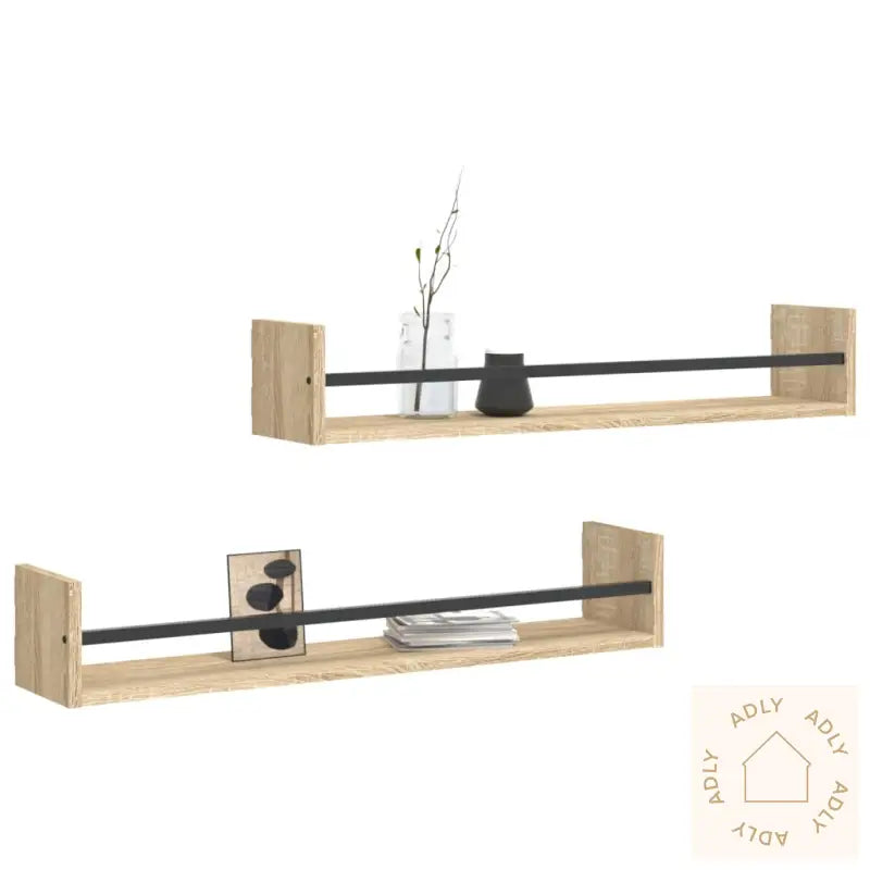 Vegghyller Med Stenger 2 Stk Sonoma Eik 80X16X14 Cm