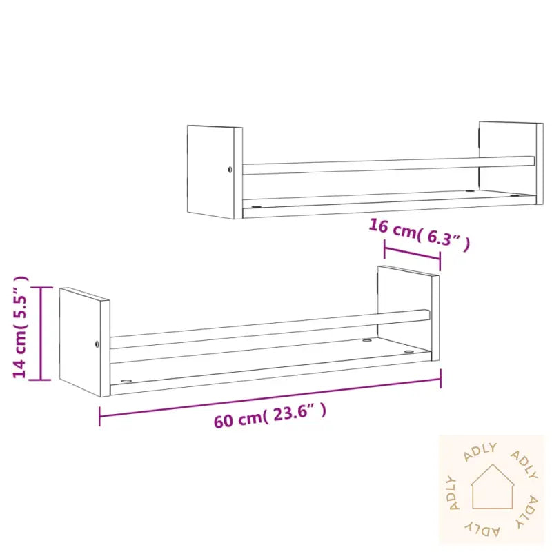 Vegghyller Med Stenger 2 Stk Sonoma Eik 60X16X14 Cm