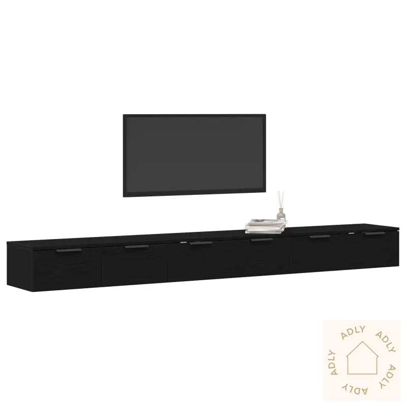 Veggskap 2 Stk Svart Eik 102X30X20 Cm Konstruert Tre