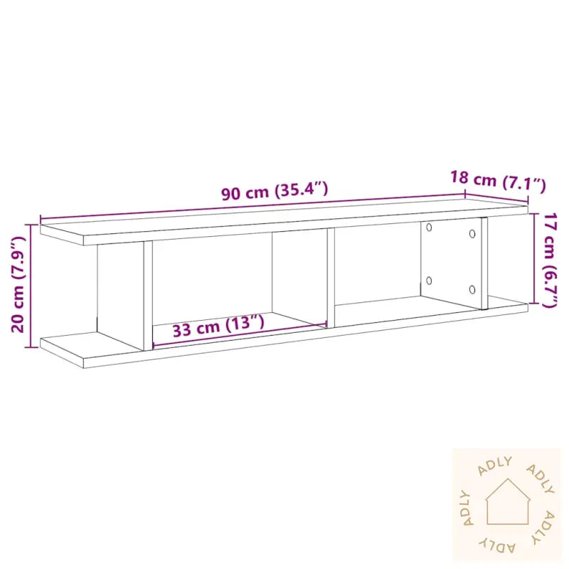 Vegghyller 2 Stk Svart Eik 90X18X20 Cm Konstruert Tre