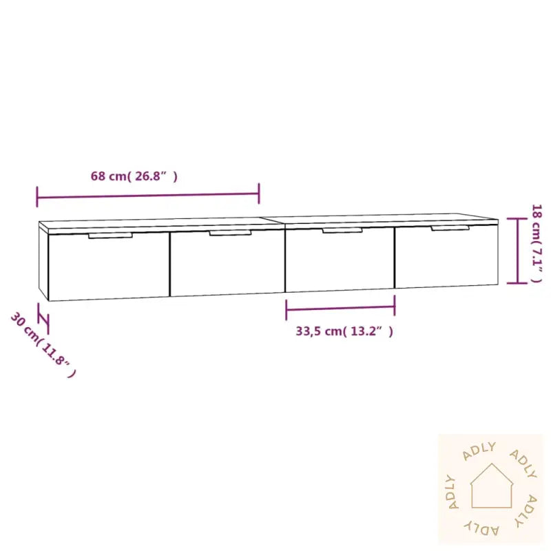 Veggskap 2 Stk Svart 68X30X20 Cm Konstruert Tre