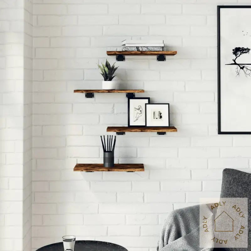 Vegghyller 4 Stk Røkt Eik 40X20X1,5 Cm Konstruert Tre