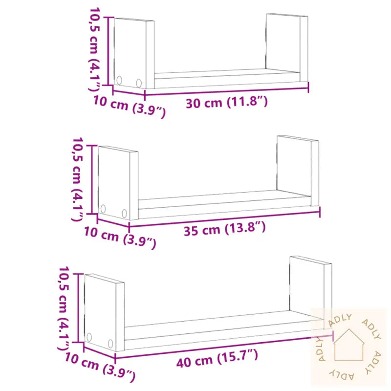 Vegghylle 3 Stk Hvit Konstruert Tre