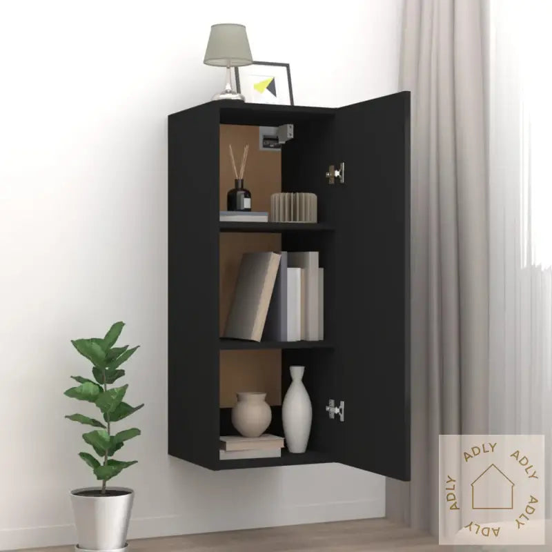 Veggskap Svart 34,5X34X90 Cm Konstruert Tre