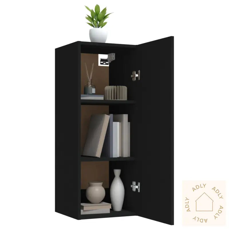 Veggskap Svart 34,5X34X90 Cm Konstruert Tre