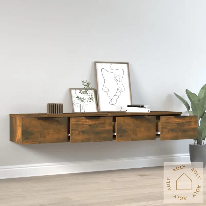 Veggskap 2 Stk Røkt Eik 68X30X20 Cm Konstruert Tre