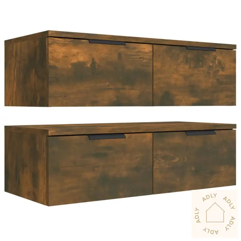 Veggskap 2 Stk Røkt Eik 68X30X20 Cm Konstruert Tre