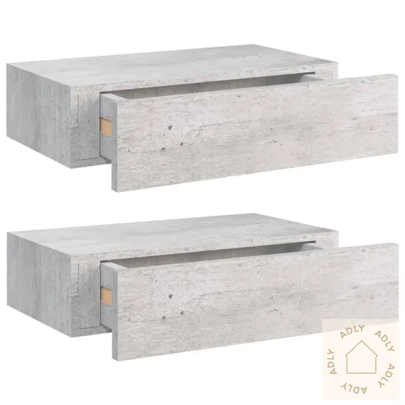 Veggmonterte Skuffehyller 2 Stk Betonggrå 40X23,5X10 Cm Mdf
