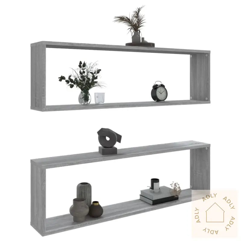 Vegghyller Kube 2 Stk Grå Sonoma 100X15X30 Cm Konstruert Tre