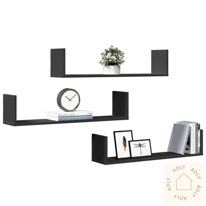 Vegghyller 3 Stk Svart 80X18X18 Cm Sponplate