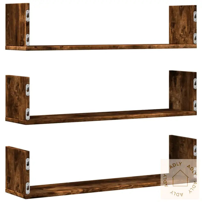 Vegghyller 3 Stk Røkt Eik 80X18X18 Cm Konstruert Tre