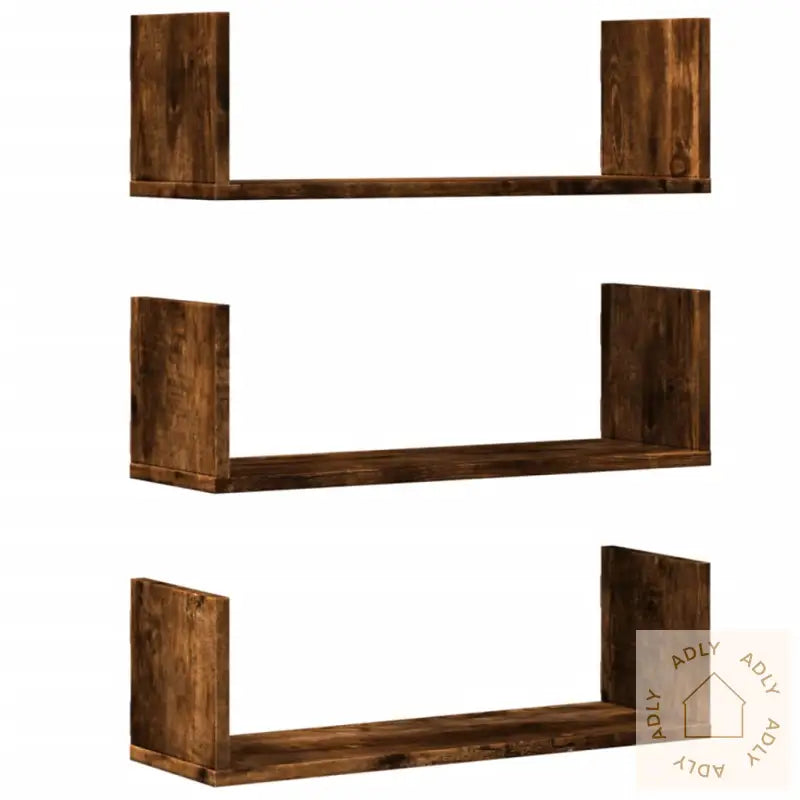 Vegghyller 3 Stk Røkt Eik 58X18X18 Cm Konstruert Tre