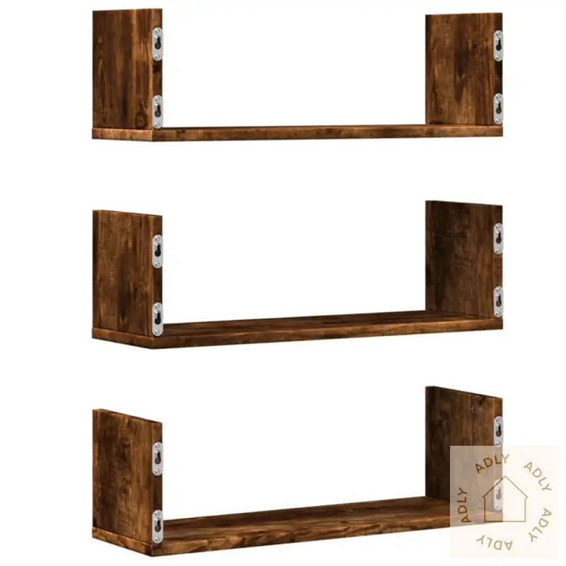Vegghyller 3 Stk Røkt Eik 58X18X18 Cm Konstruert Tre