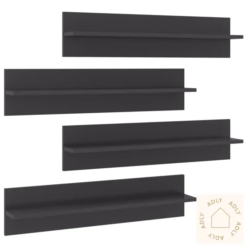 Vegghyller 4 Stk Høyglans Grå 80X11,5X18 Cm Konstruert Tre