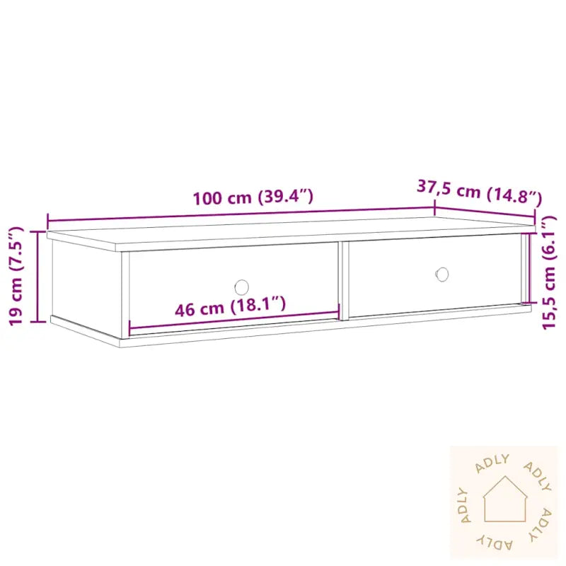 Vegghylle Med Skuffer Hvit 100X37,5X19 Cm Konstruert Tre