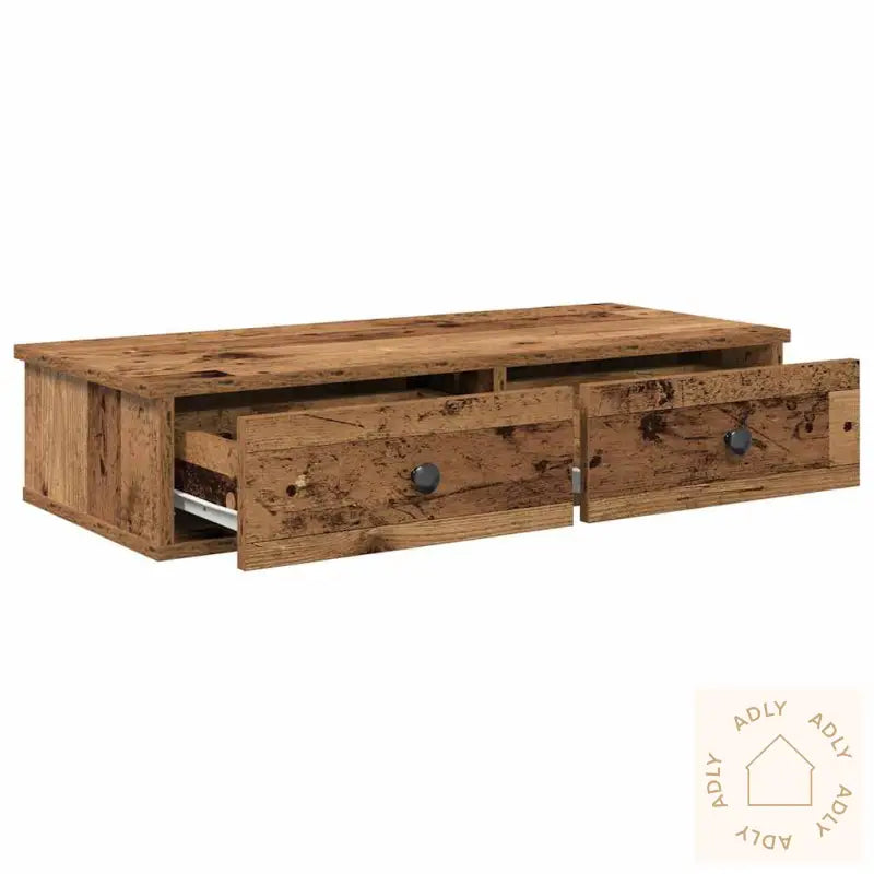 Vegghylle Med Skuffer Gammelt Tre 80X31X17 Cm Konstruert Tre