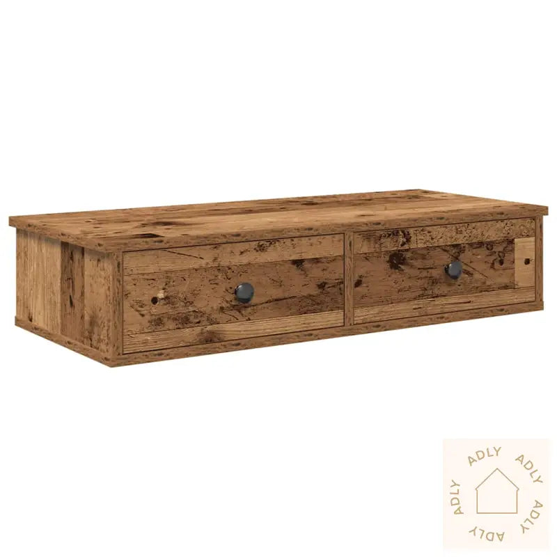 Vegghylle Med Skuffer Gammelt Tre 80X31X17 Cm Konstruert Tre