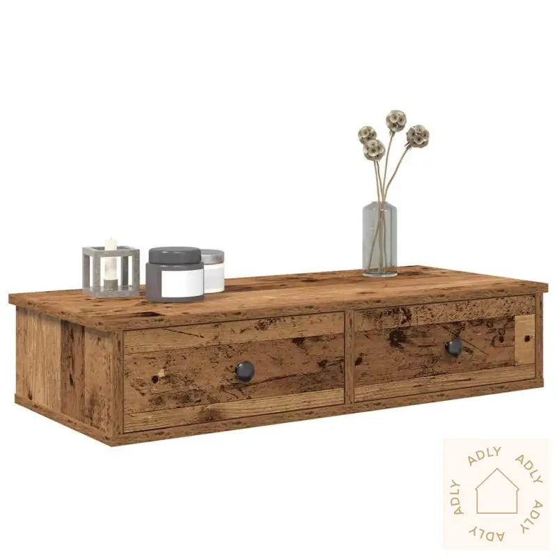 Vegghylle Med Skuffer Gammelt Tre 80X31X17 Cm Konstruert Tre