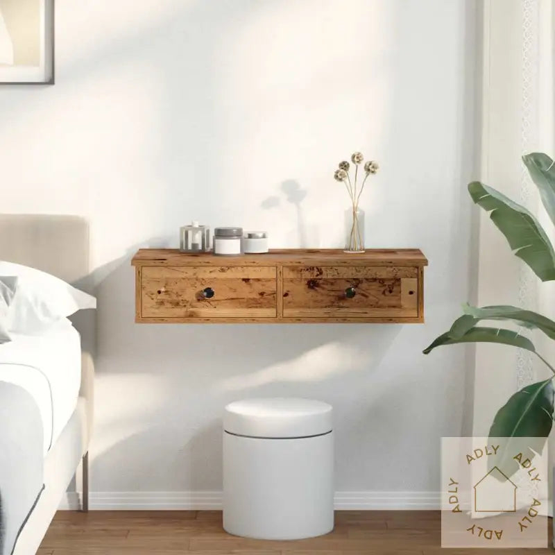 Vegghylle Med Skuffer Gammelt Tre 80X31X17 Cm Konstruert Tre