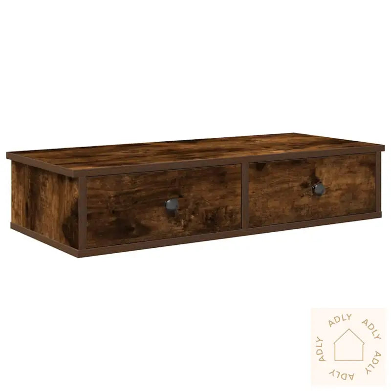 Vegghylle Med Skuffer Røkt Eik 80X31X17 Cm Konstruert Tre