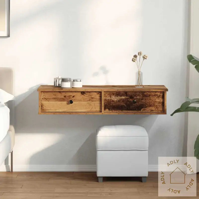 Vegghylle Med Skuffer Gammelt Tre 100X37,5X19 Cm Konstruert Tre