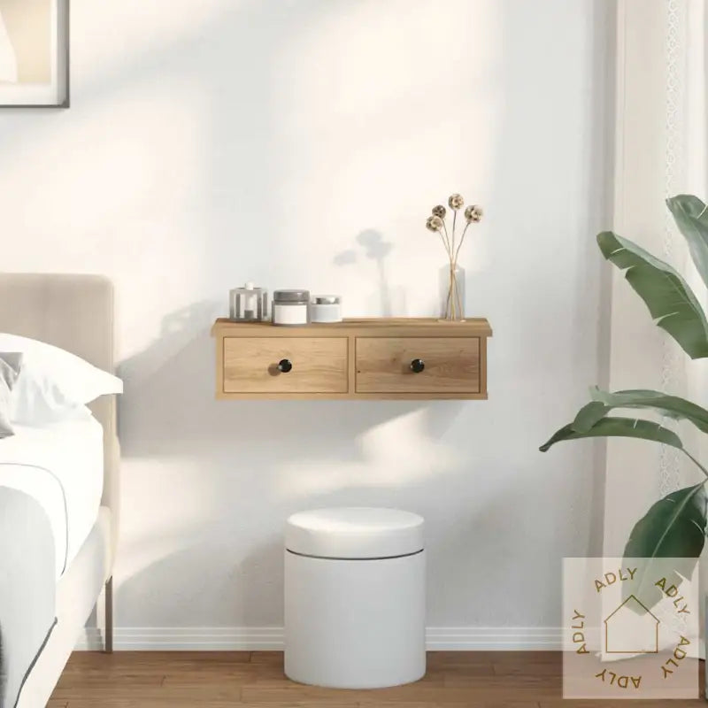 Vegghylle Med Skuffer Artisian Eik 60X25X15 Cm Konstruert Tre