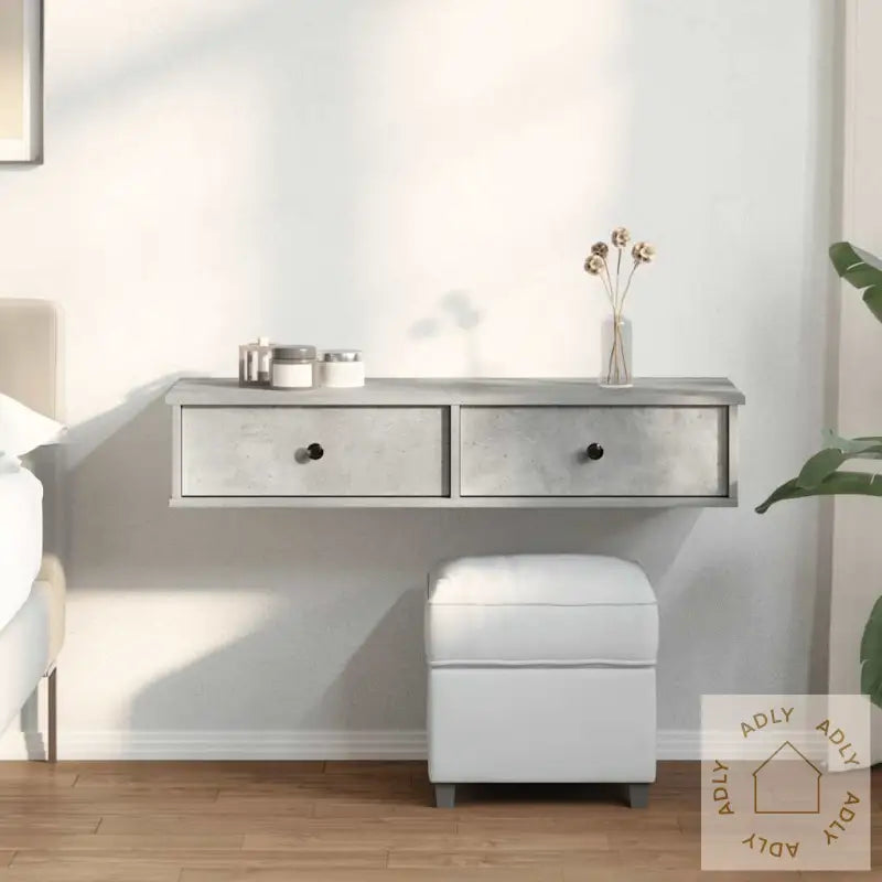 Vegghylle Med Skuffer Betonggrå 100X37,5X19 Cm Konstruert Tre