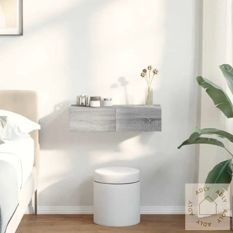 Vegghylle Med Skuffer Grå Sonoma 60X26,5X15 Cm Konstruert Tre