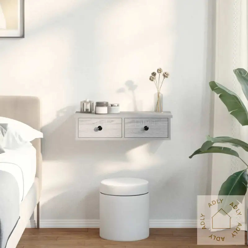 Vegghylle Med Skuffer Grå Sonoma 60X25X15 Cm Konstruert Tre