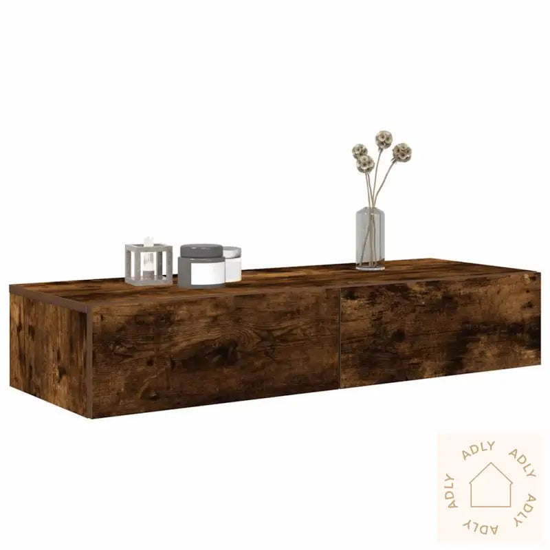 Vegghylle Med Skuffer Røkt Eik 100X36X19 Cm Konstruert Tre