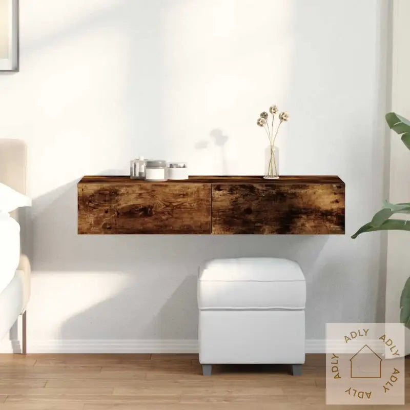 Vegghylle Med Skuffer Røkt Eik 100X36X19 Cm Konstruert Tre
