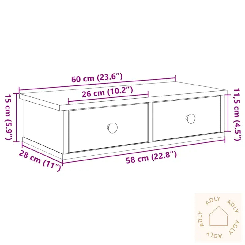 Vegghylle Med Skuffer Artisian Eik 60X25X15 Cm Konstruert Tre